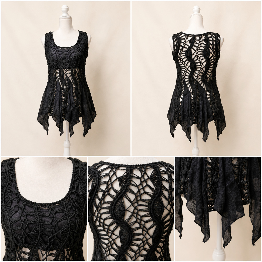 It Girl S Crochet Lace Tank Top Whimsigoth Fairycore Festival Gothic Boho Witchy